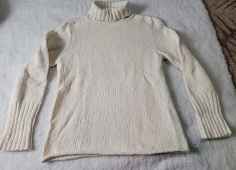 EILEEN FISHER Sweater PS Organic Cotton Chunky Turtleneck Pullover Ivory